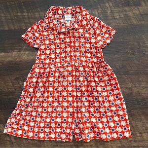 Hanna Andersson floral red contemporary lightweight dress retro size 5 110cm